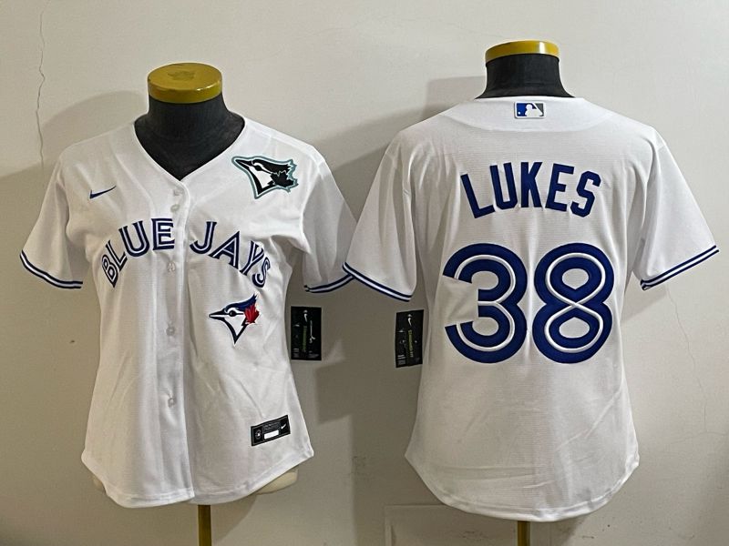 Women 2025 Nike Toronto Blue Jays #38 Lukes White Game MLB Jersey 02